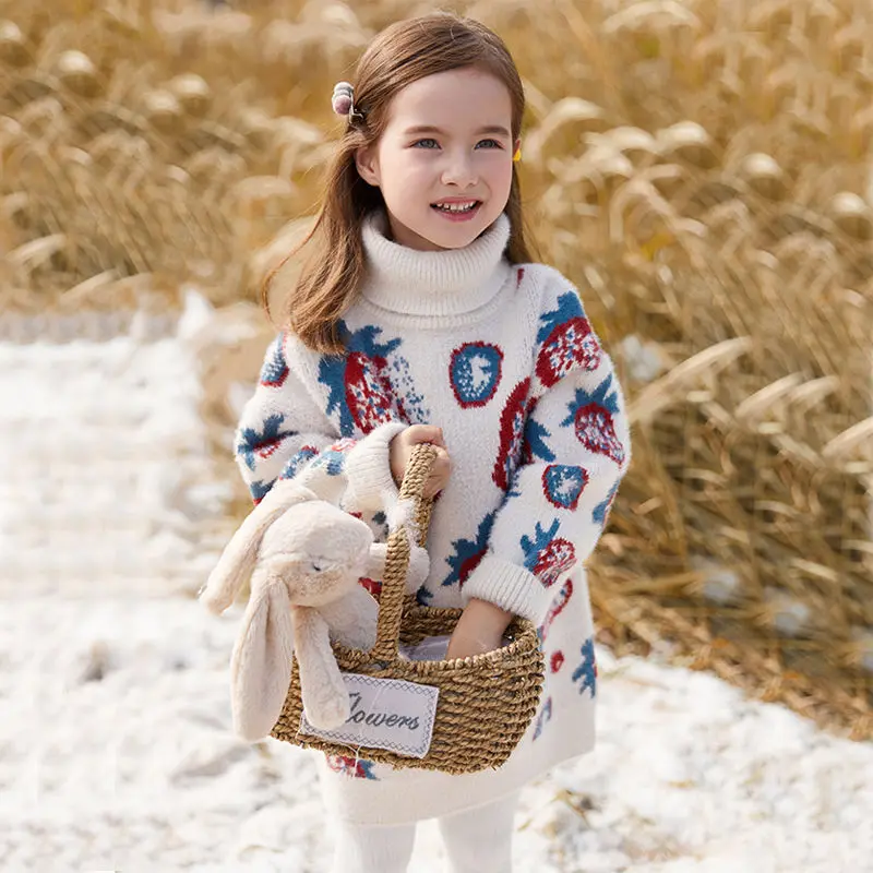 2021 fall Winter Children Clothing Girls long Sweater Kids Knitted Sweaters Cute Outerwear Baby Girl Pullovers Age 2-12 years