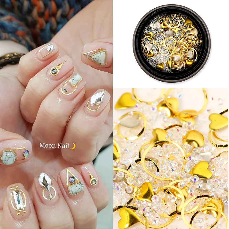 1 коробка 3D украшения для дизайна ногтей полые металлические и смешанные