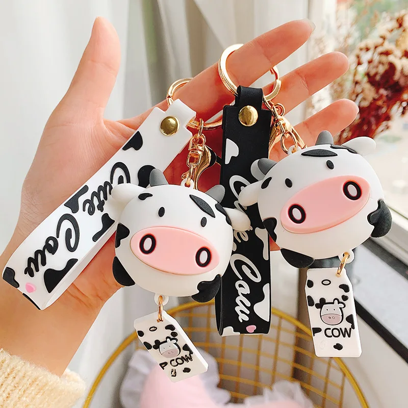 

Lovers Cow Keychain Year Of The Ox Mascot Pendant Lovely Drop Glue Car Key Chain Creative Gift Keyring