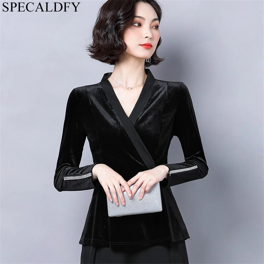 2019 осень зима Вельветовая блузка рубашка женская с длинным рукавом Повседневная