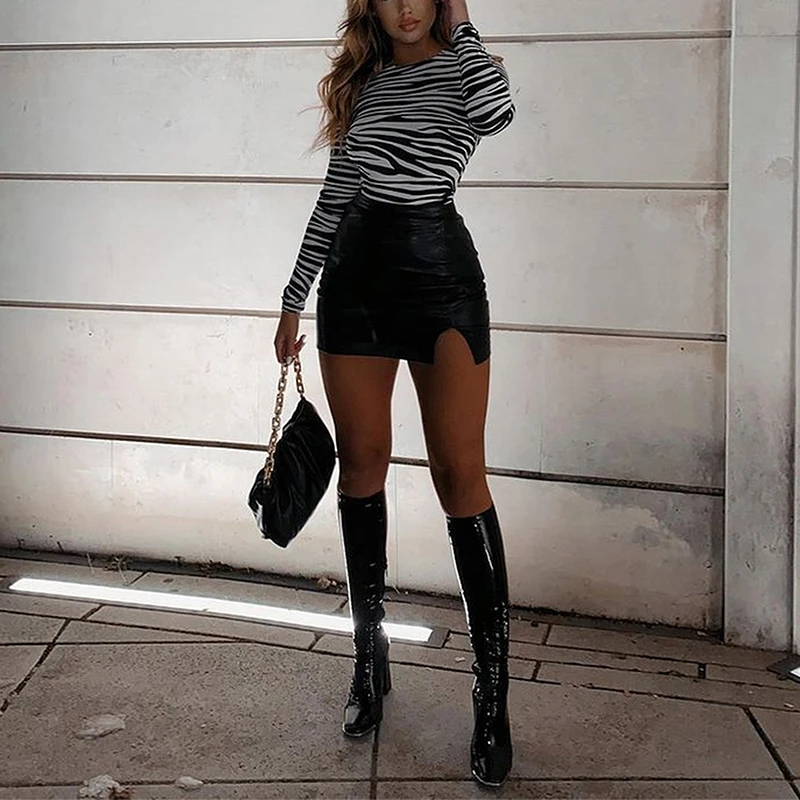 Женская мини-юбка из ПУ кожи с высокой талией