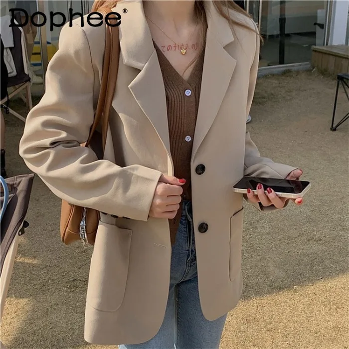 

Spring 2021 New Suit Jacket Women's Korean British-Style Polo Collar Office Ol Blazer Leisure Suit Femme Buttoning Tops Coats