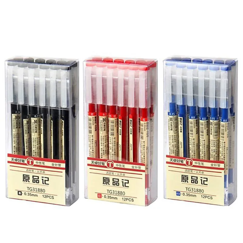 

12 Pcs/Set 0.35mm Gel Pen Black Blue Ink Pens School Office Student Exam Writing Dedicated Stationery Supply MUJI Pen Style