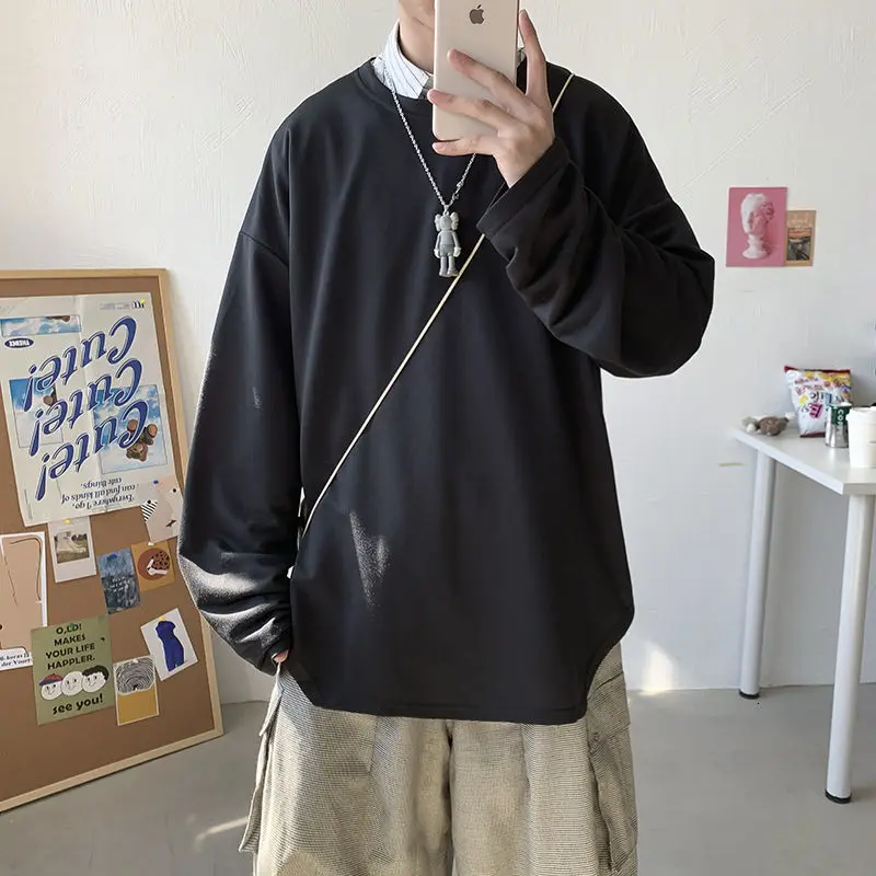 Новинка весна-осень 2021 Популярная свободная однотонная простая футболка с