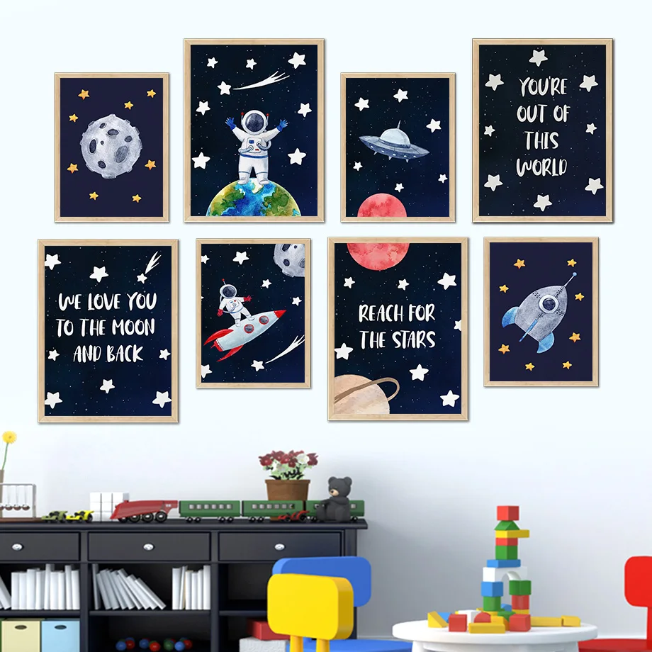 

Astronaut Space Rocket Planet Star Nursery Wall Art Canvas Painting Nordic Poster And Prints Wall Pictures Baby Kids Room Decor