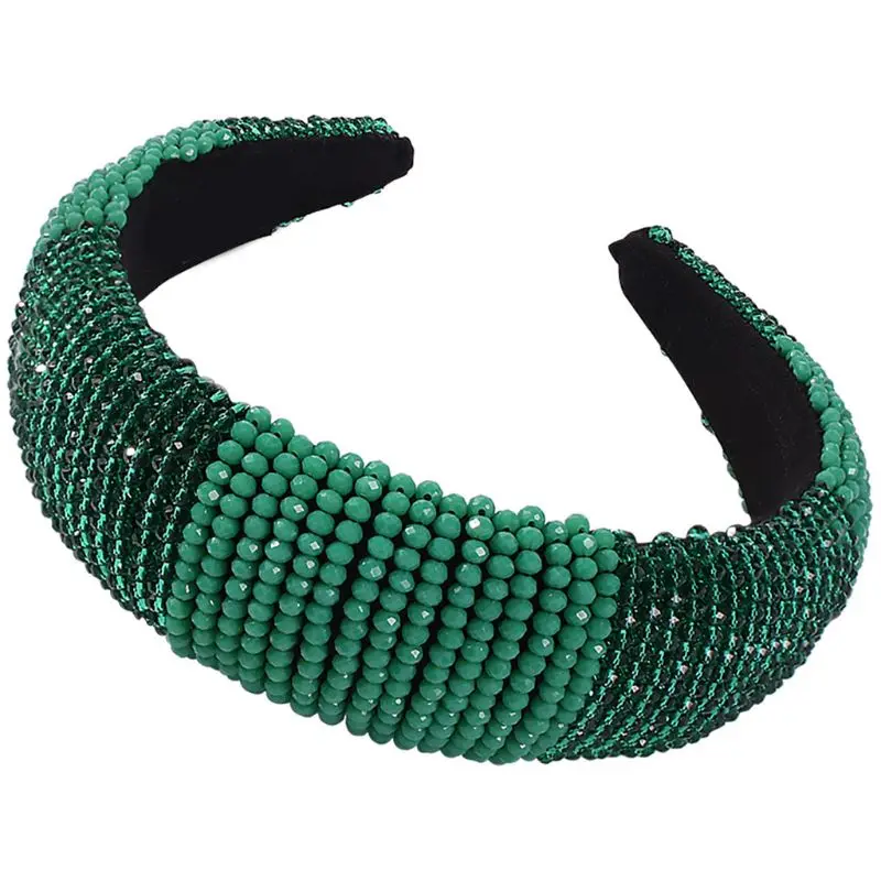 

Western Vintage Full Jewelry Bandana Gradient Contrast Color Sponge Padded Headband Shiny Faux Crystal Beading Hair Hoop