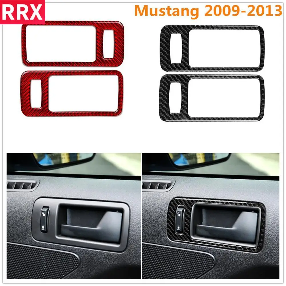 

RRX 2PCS Carbon Fiber Car Inner Door Handle Bowl Frame Cover Molding Trim Stickers For Ford Mustang 2009-2013 Auto Accessories