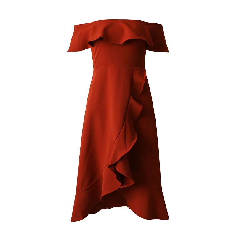 Женское платье с вырезом лодочкой повседневное однотонное средней длины и