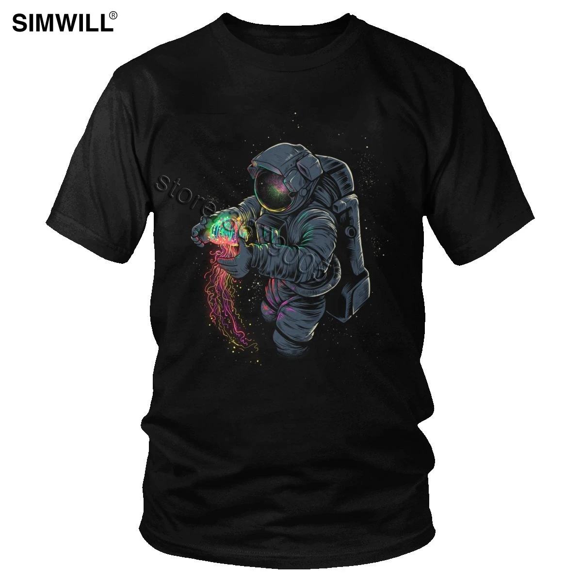 

Fashion Novelty Design JellySpace Tees Men Pure Cotton Jellyfish T Shirt Spaceman Astronaut T-shirt Short Sleeves Casual Tops