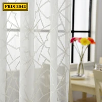 2022 modern minimalist curtain white geometric abstract pattern embroidered curtains for living dining room bedroom