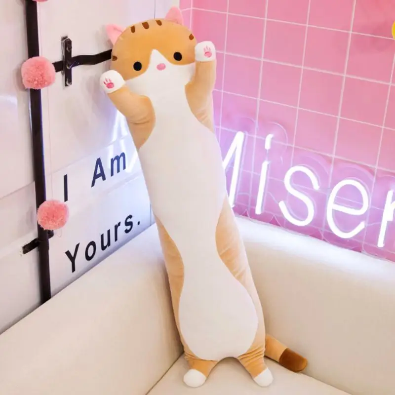 50/70cm Lovely Cat Plush Doll Cute Cartoon Soft Stuffed Kitten Hug Pillow Long Throw Lazy Sleeping Toy Birthday Gift | Дом и сад