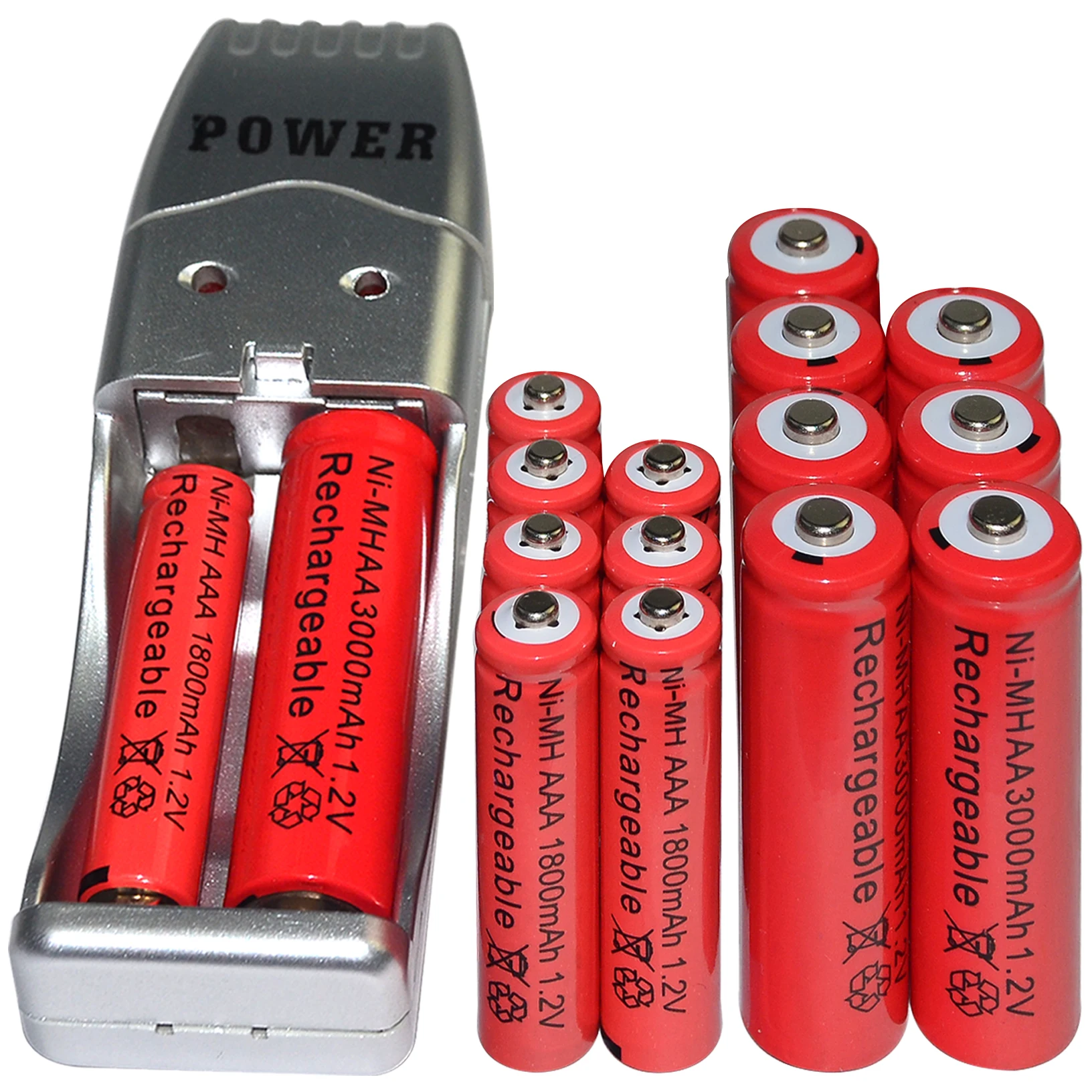 2-24 AA 2A AAA 3A Red Color 1.2V Ni-MH 1800mAh Rechargeable Battery + USB Charger | Электроника