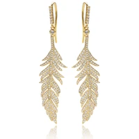 1pair female inlay cubic zirconia personality with hook feather earrings fashion simple leaf earrings