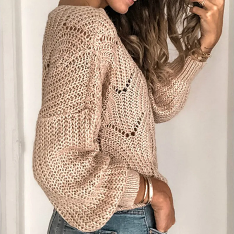 

Women Autumn Hollow Loose Sweater Knitwear 2020 Fashion Ladies Casual Street F50 Elegant OL Outfits Tops Clothing