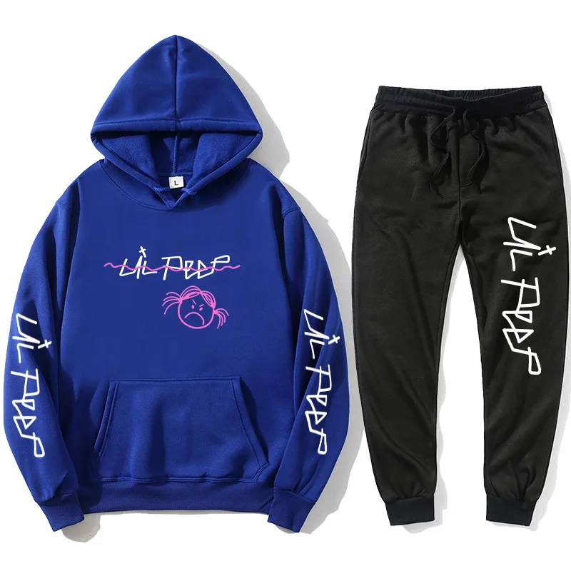 

Rip lil peep Hoodie set male / female spring autumn clido polar Sweatshirt + hip hop pants casual girl Pullover print Pullover
