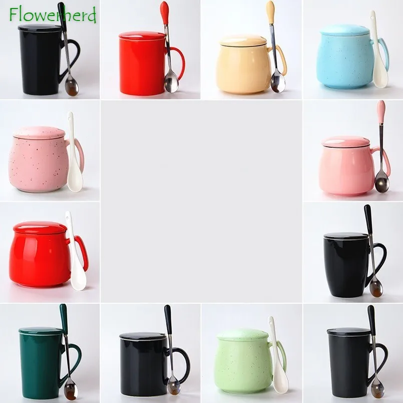 Керамическая фарфоровая кофейная кружка с крышкой ложкой креативная чашка для
