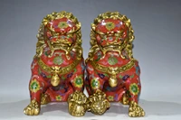 8chinese folk collection old bronze cloisonne gilt lion statue a pair gatekeeper lion office ornaments town house exorcism