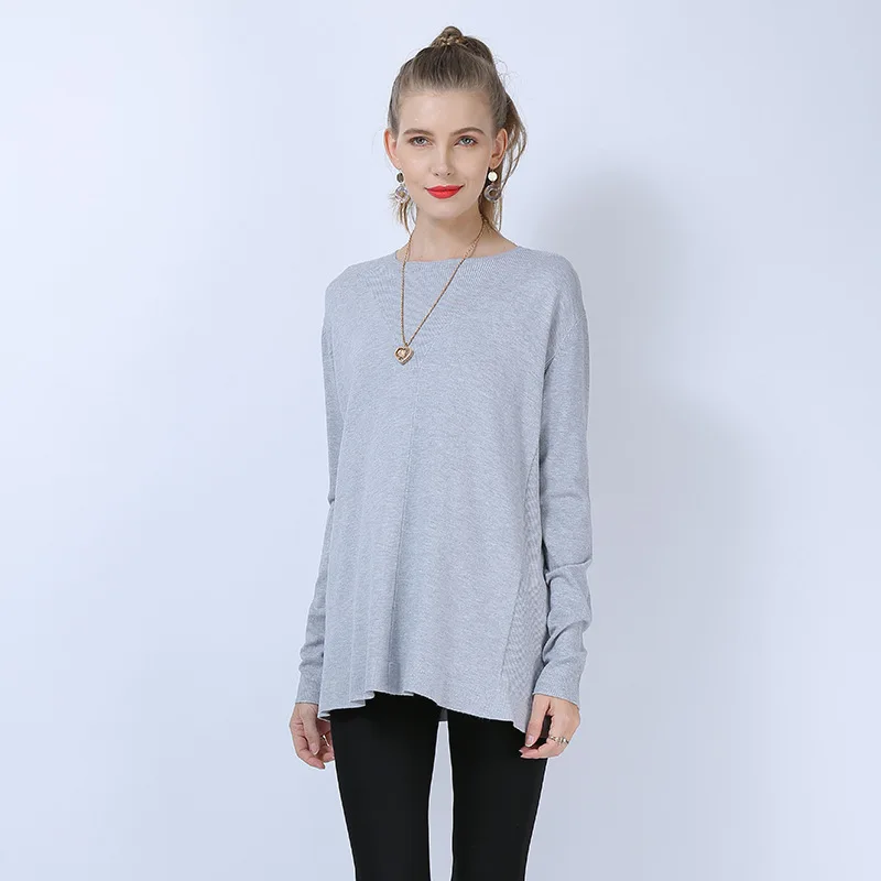 

Large size sweater women's one-word collar loose simple drop shoulders long sleeves all-match pullover sweater