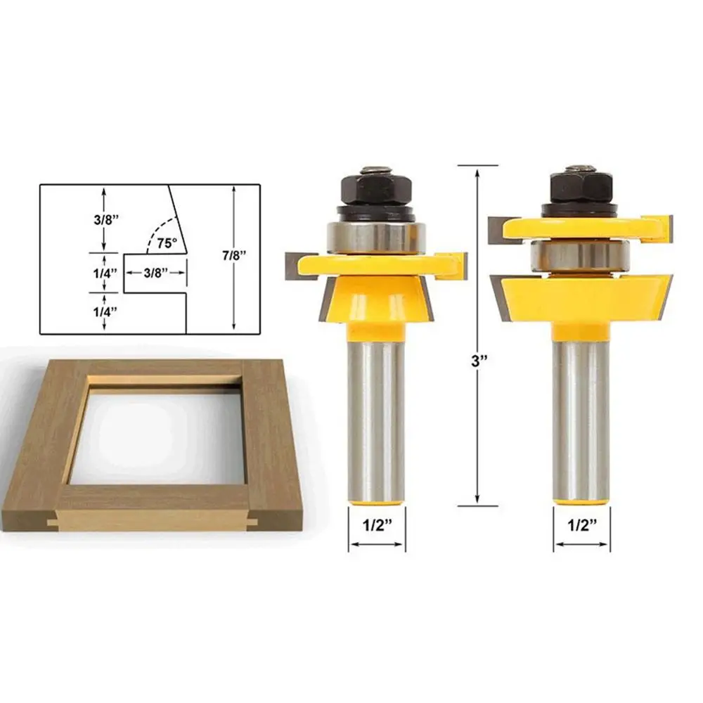 2 шт. 1/2 дюйма хвостовик Язык и паз фрезы Набор шток Т образные шипованные для