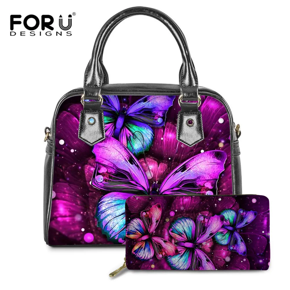 

Женские сумки FORUDESIGNS с милым Рисунком бабочки, повседневные высококачественные женские сумки-тоут через плечо, женские сумки через плечо 2 ш...