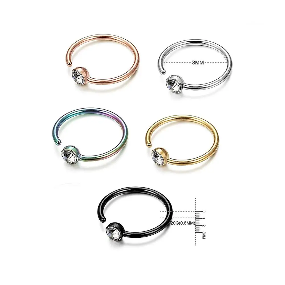 Мода 2 шт. C-образная нержавеющая сталь стразы кольцо для носа Кристалл пирсинг