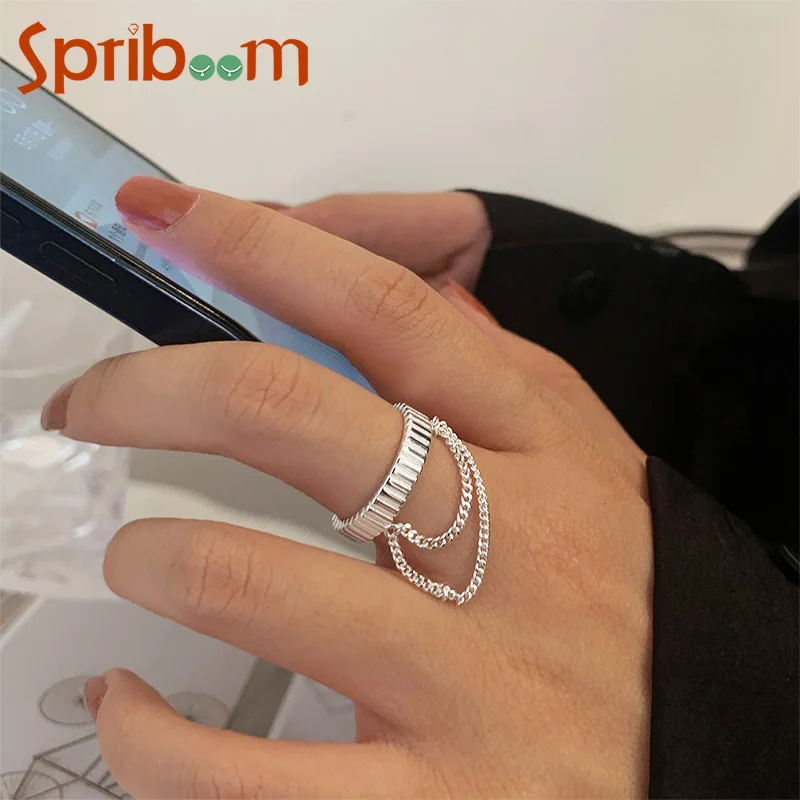 

Multi Layer Chain Rings for Women Silver Color Hip Hop Opening Luxury Ring Personality Trendy Jewelry Aesthetic Female Gift