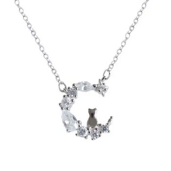 

Fresh Diamond Ins SmallMoon Cat Necklace Female Simple Personality Cat Pendant Clavicle Chain Necklace Accessories KXL-1345