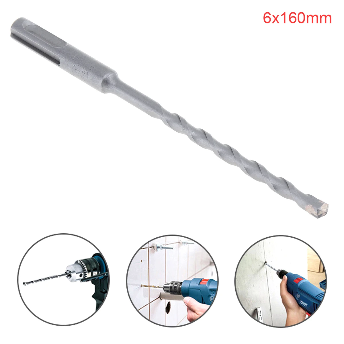 

6x160mm Twist Drill Bit Round Shank Rotary Hammer Concrete Masonry Drill Bit for Wood Drilling Electric Drill Drilling Machines