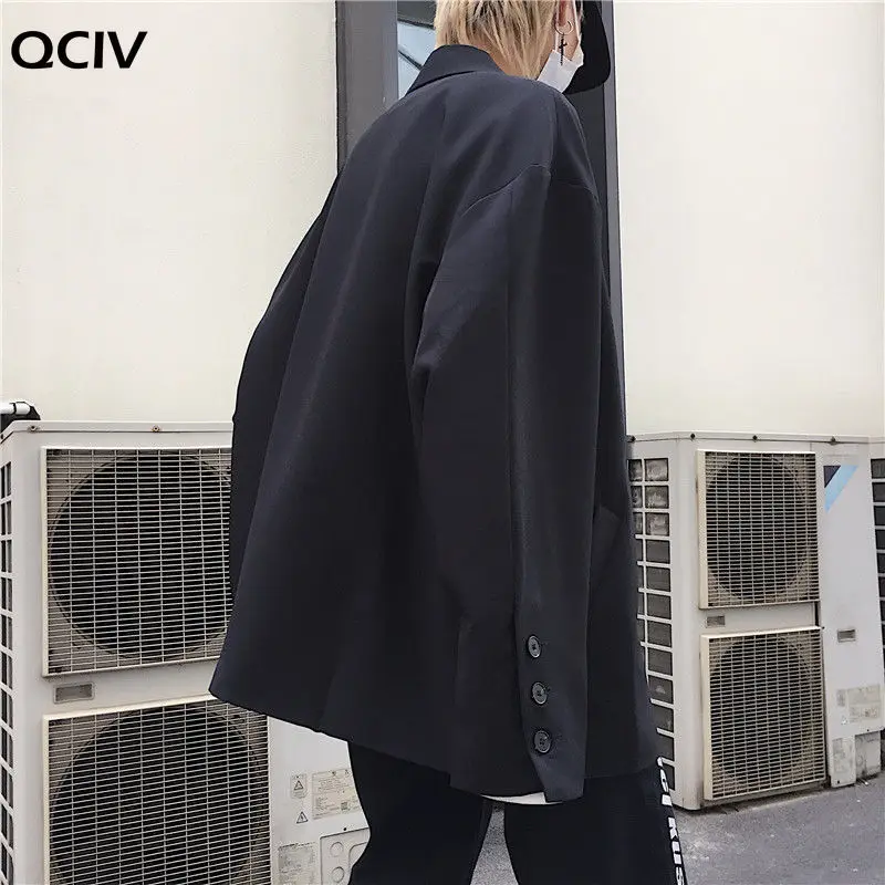 Men Solid Black Blazers Autumn Single Breasted Korean Chic Casual Oversize Mens Outwear Pockets Ins Simple Loose Chic