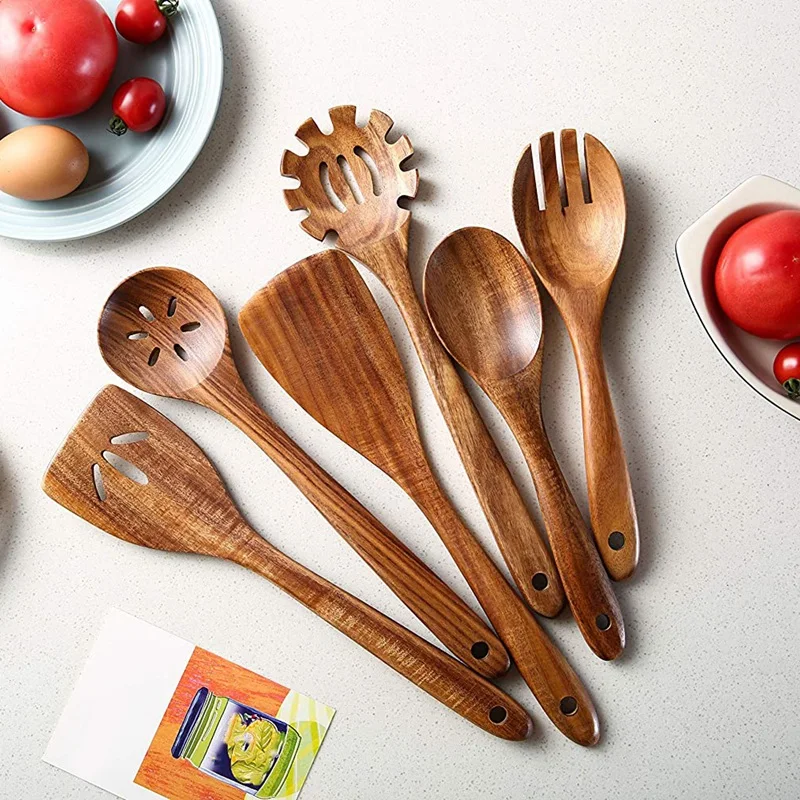

7 Pcs Wooden Kitchen Cooking Utensils,Wooden Spoons and Spatula for Cooking,Sleek,Cookware for Home Use and Kitchen