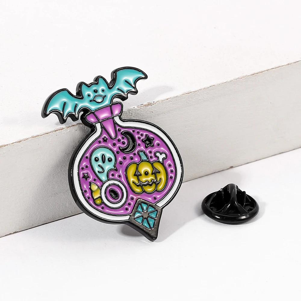 Волшебная брошь в виде бутылки для зелья на Хэллоуин призрачная летучая мышь