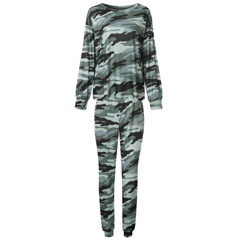 

Women\u2019s Two Piece Home Clothes Set Fashion Printed Long Sleeve Pullover Top and Elastic High Waist Trousers