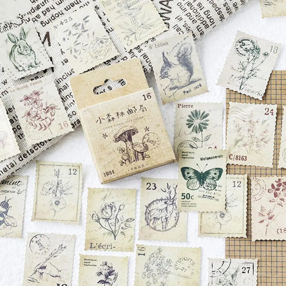 

46 Pcs/box Vintage animal stamp mini paper sticker decoration DIY diary scrapbooking seal sticker kawaii stationery