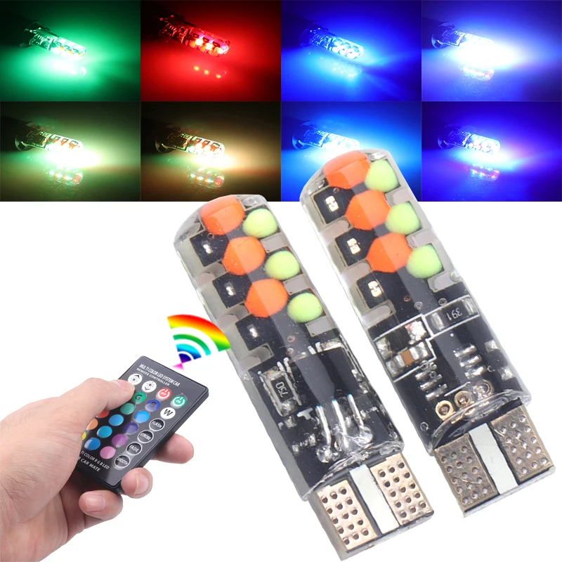 2 шт. светодиодные RGB лампы T10 W5W с пультом дистанционного управления 12
