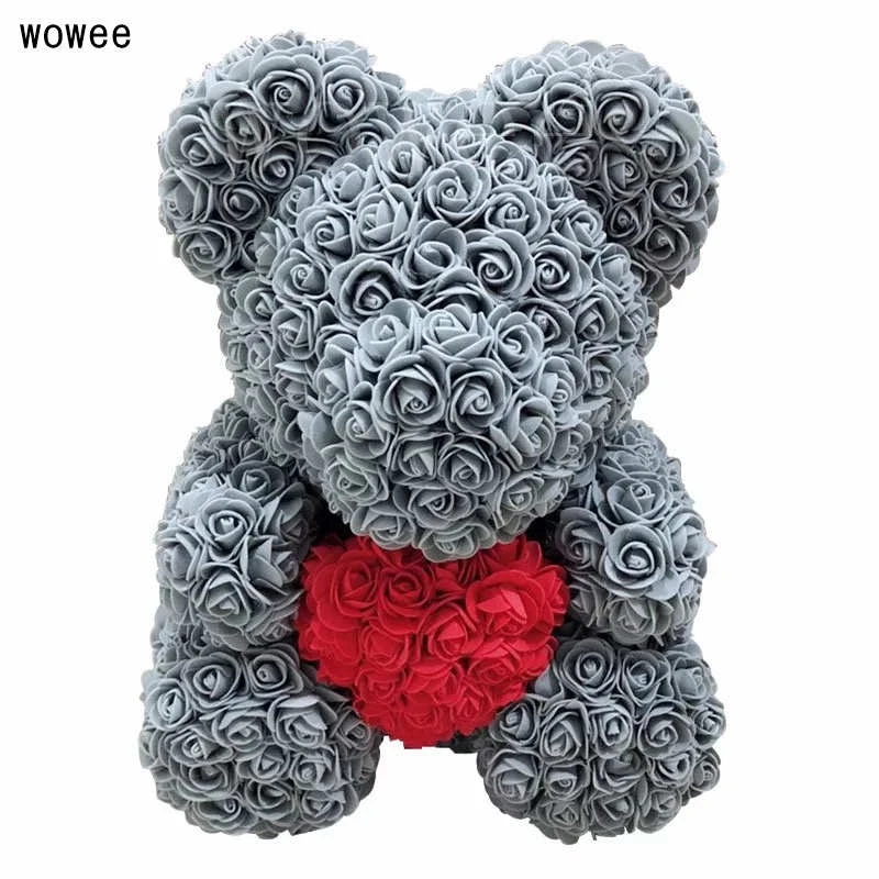 40 см День Святого Валентина розовый медведь искусственный цветок розы женский