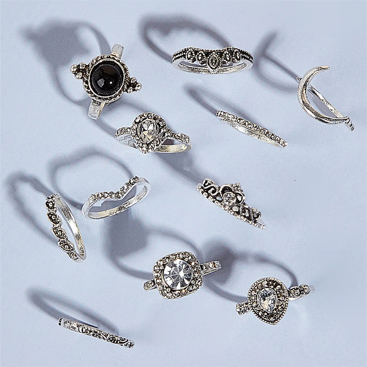 

Trendy Geometric Crown 10-piece Set Ring Fashion Trend Simple Carved Ring Set anillos anillos joyas de mujer mujer