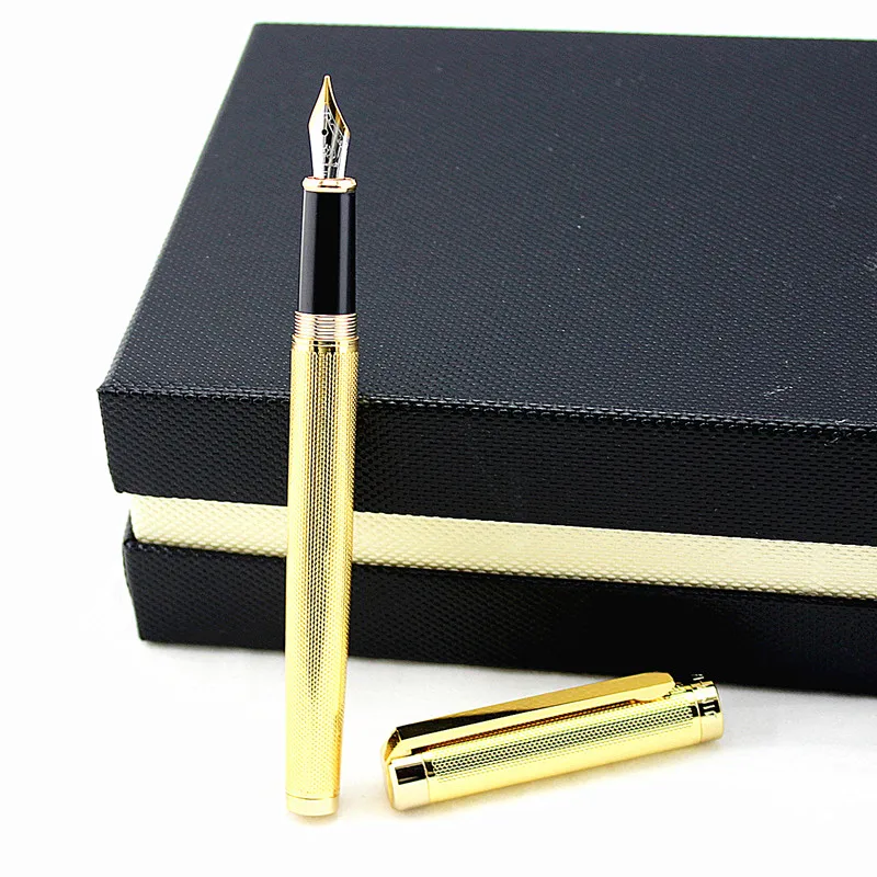 Ручка перьевая Jinhao металлическая золотистая с красивыми узорами в сетку