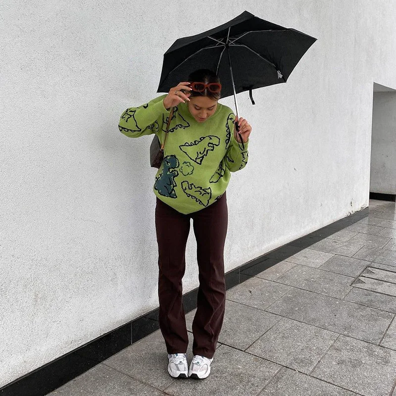 

Oversized Green Sweater Women Fashion Y2K Top Harajuku 90s Knit Sweater Loose Casual Pullover O Neck Winter Streetwear Jumper