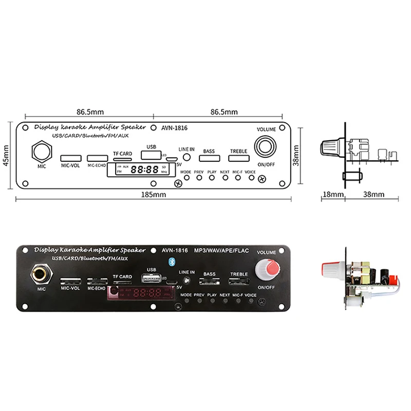 3 7 V Bluetooth усилитель 20 Вт микрофона караоке реверберации Поддержка AUX FM MP3 WAV APE FLAC USB
