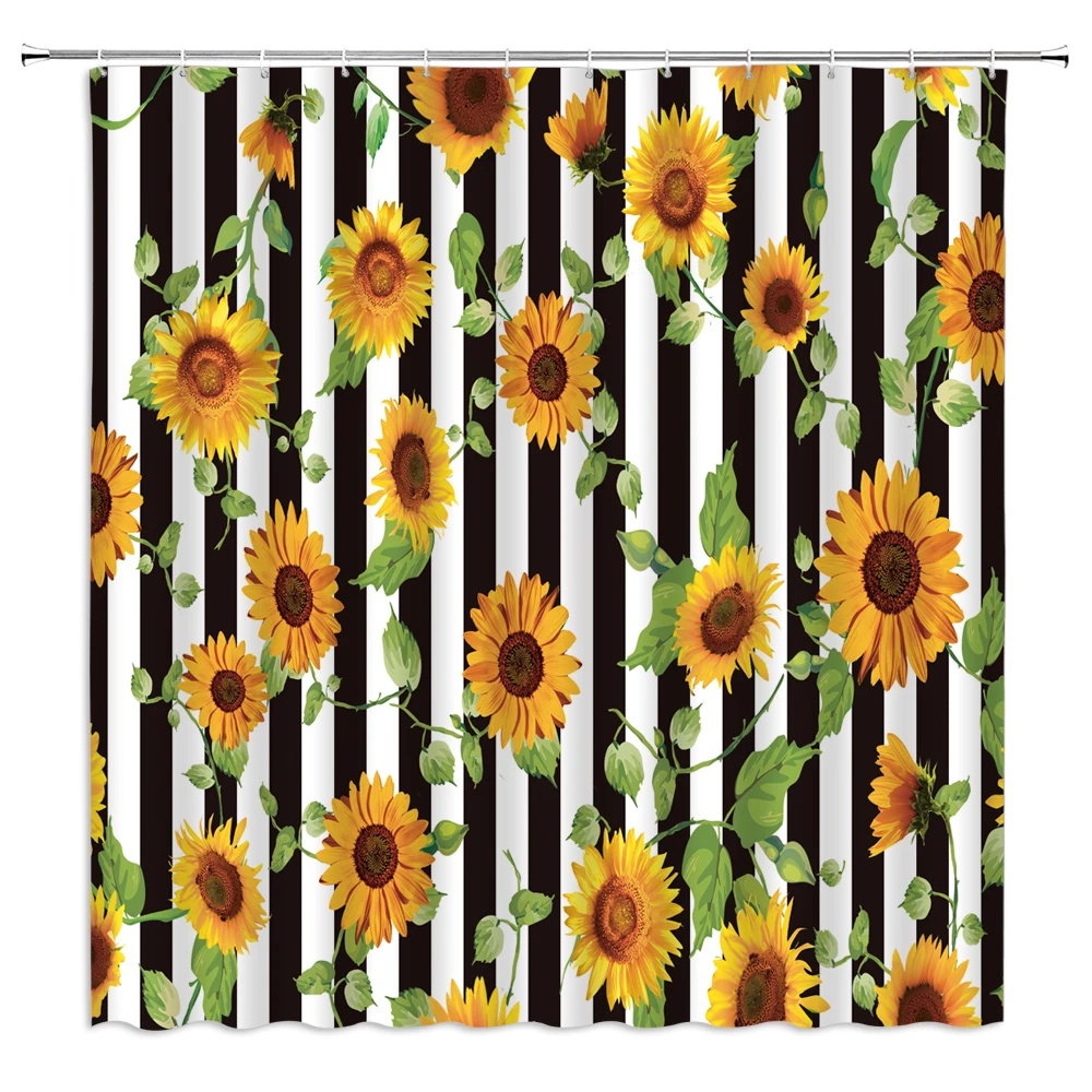 sunflower butterfly shower curtains bathroom decor yellow flower green leaf summer plant scenery home bathtub cloth curtain set free global shipping