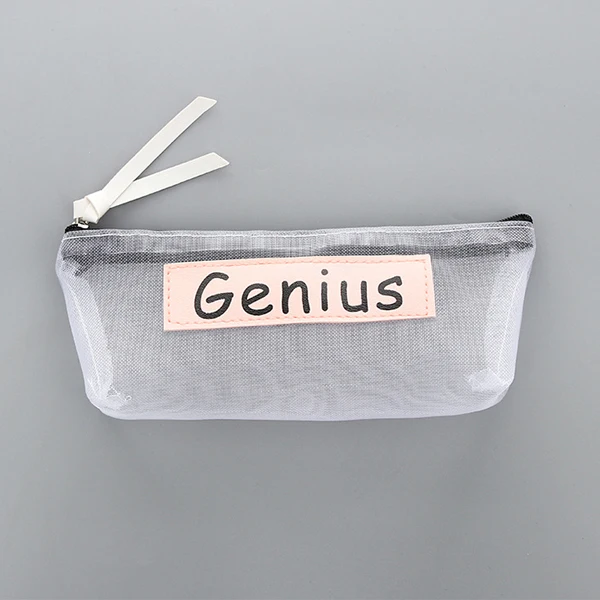 genius Прозрачный сетчатый чехол для карандашей, простая Студенческая Детская сумка для карандашей, нейлоновая косметичка, школьные офисные принадлежности, коробка для ручек, канцелярские принадлежности - Цвет: genius