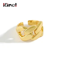 kinel 925 sterling silver thick chain open ring retro style 18k gold plated fine jewelry ring for women silver 925 sterling