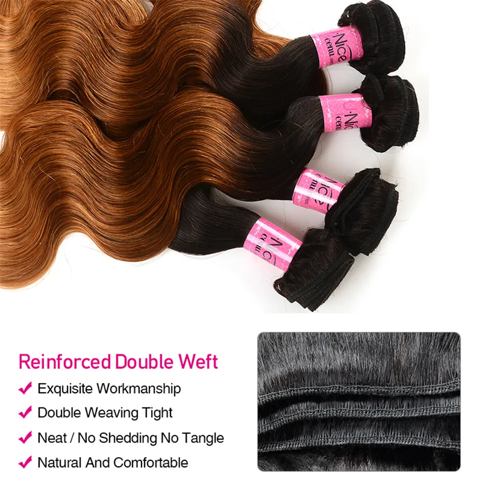 Женские пупряди волос с эффектом омбре волнистых T1B/4/27 бразильские 3 тона светлые