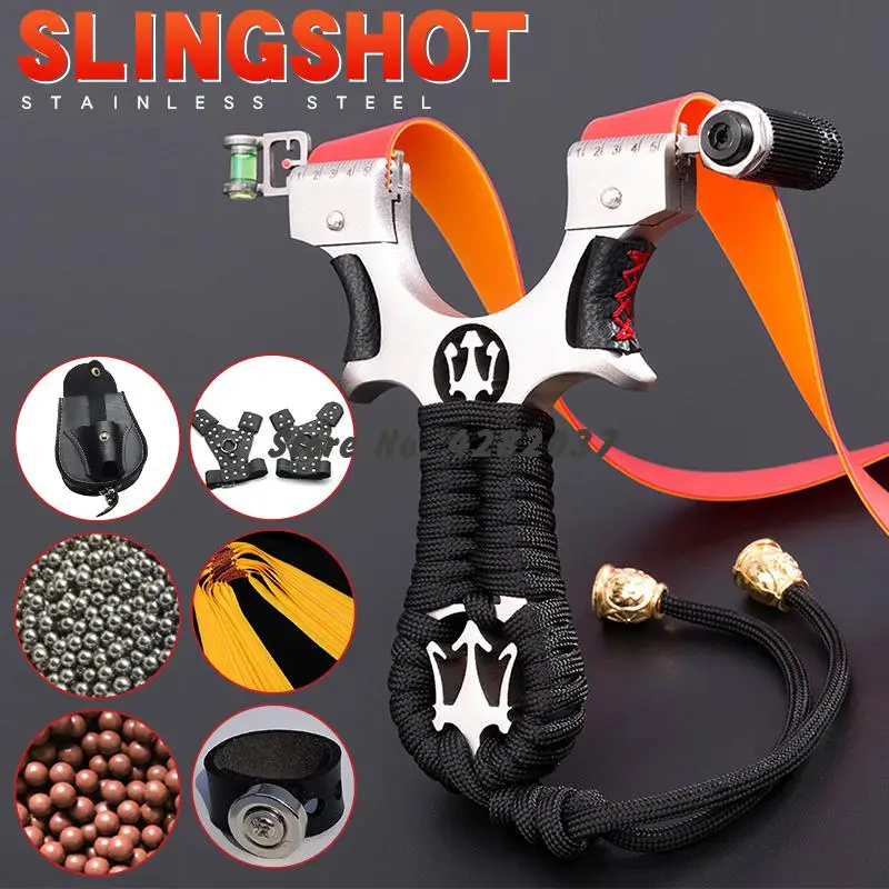 

High Precision Laser Slingshot Bow Big Power Stainless Steel Catapult Hunting Accessories Rubber Band Outdoor Shooting Practice