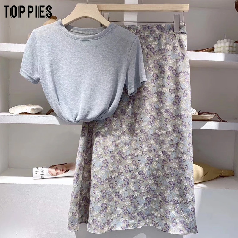 Женский комплект из 2 предметов toppies хлопковый льняной топ и юбка миди с высокой