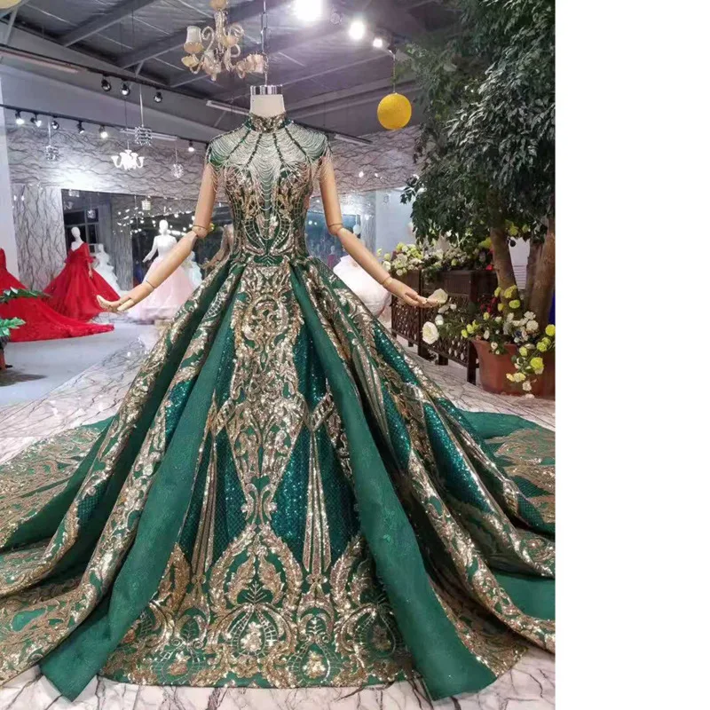 Роскошные зеленые вечерние платья BGW женское платье с высоким воротником и