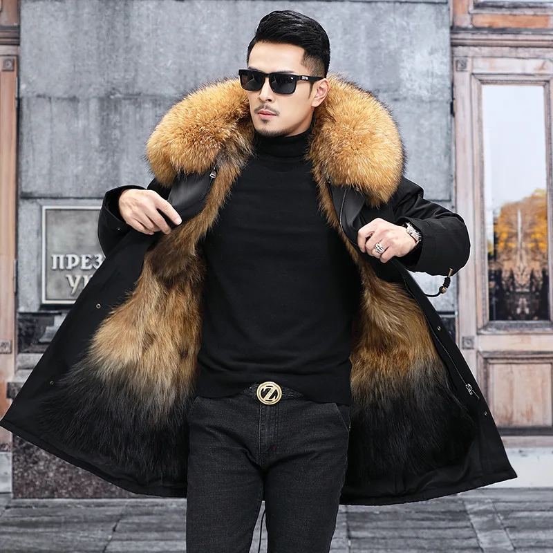 

Winter Jacket Men Parkas Thicken Warm Real Fur Coat Hoodies Raccoon Furs Collar Man Clothes Snow Jackets Windbreakers Plus Size