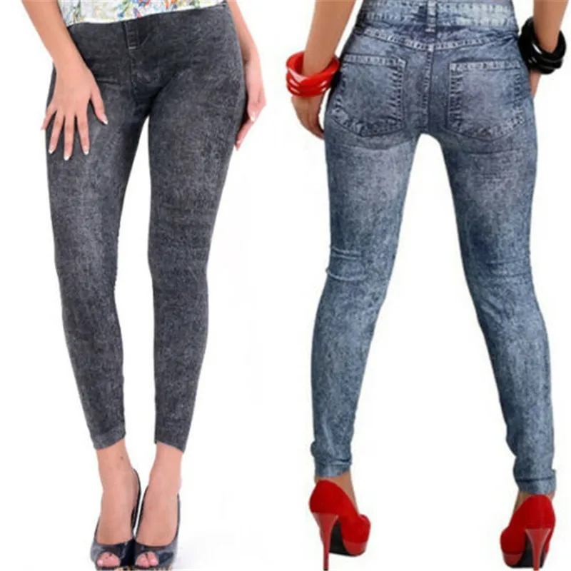 Leggings-Nouvelle mode maigre mince mince haute taille élastique lavé jean leggings crayon pantalon Denim Leggings pour les femmes printemps automne