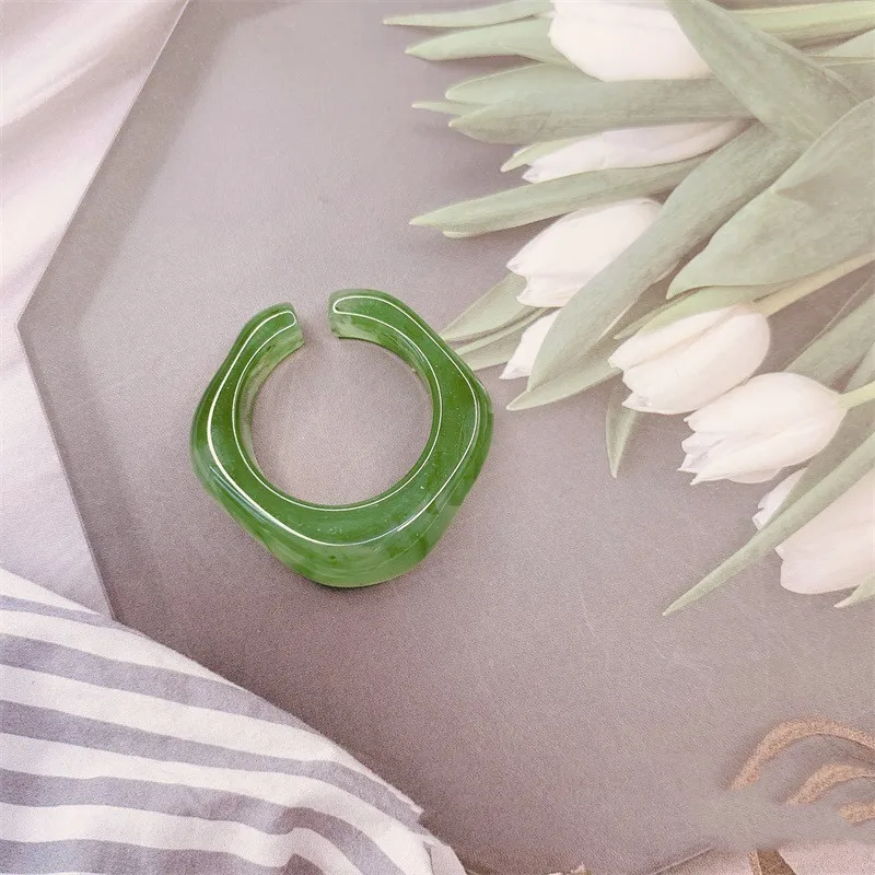 

PUNKI Korean Retro Color Resin Ring, European and American Jewelry Wild Geometric Ring, Cold Wind Color One-size Ring