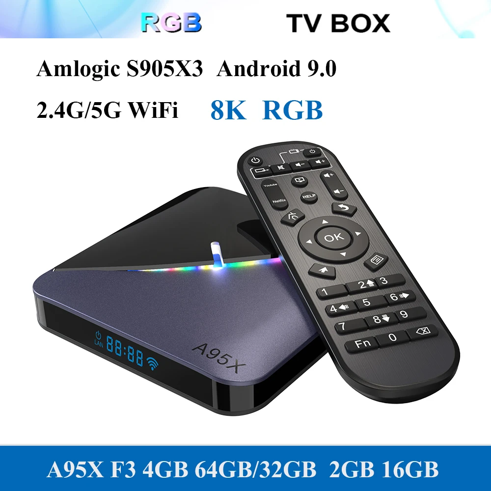 ТВ приставка A95X F3 для Smart TV Android 9 0 S905X3 BT4.2 четырехъядерный процессор поддержка